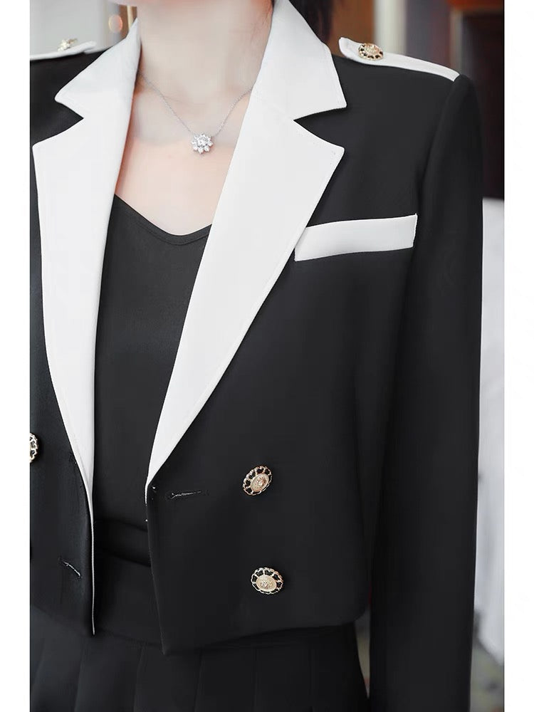 British style autumn new women's suits 2022 new ladies hit color suit jacket pleated skirt fashion two-piece suit 1491