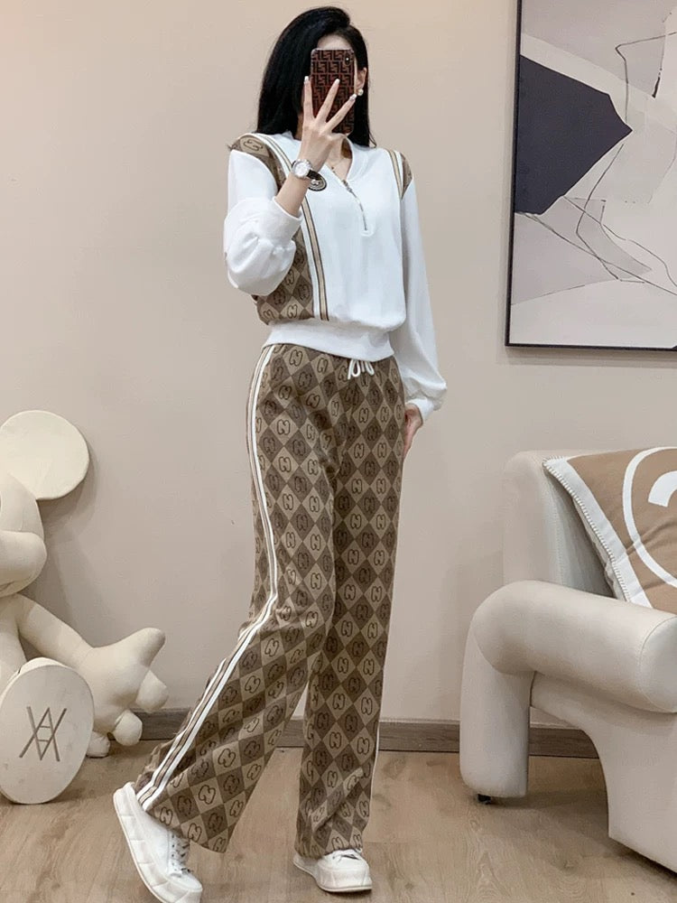 Brand European goods sports and leisure suits women's autumn 2022 new fashion foreign style fried street sweater wide-leg pants two-piece set