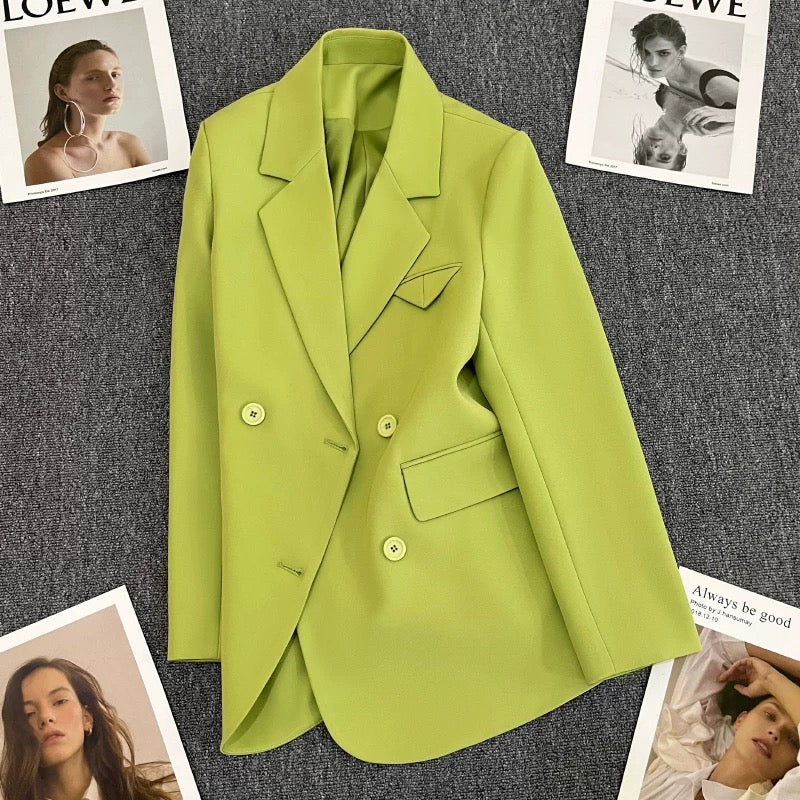 Green grass green suit jacket women's 2022 autumn new double-breasted design fashion trend all-match small suit 1748