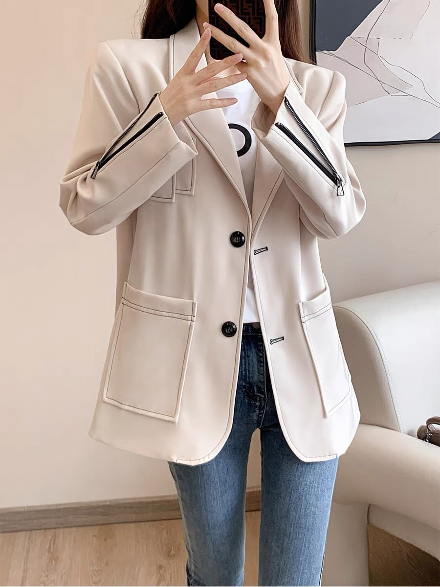 2022 spring new French retro British style high-end loose and thin double-breasted black suit jacket women