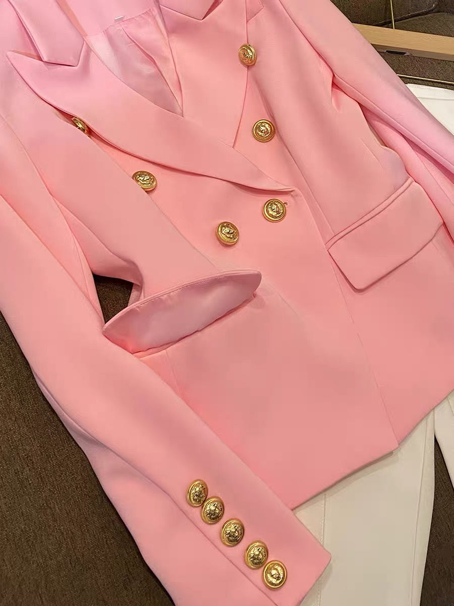 2022 foreign trade pink European goods cotton and linen profile top single-piece small suit suit jacket female 6841