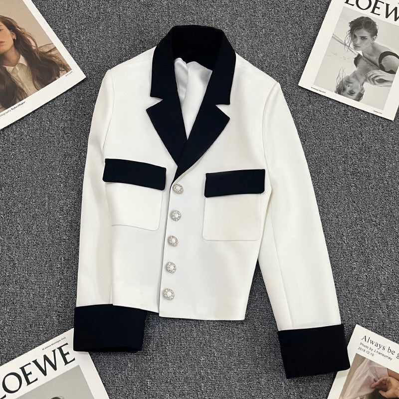 Black and white splicing small fragrance suit jacket women's 2023 spring new design sense small fashion suit trend