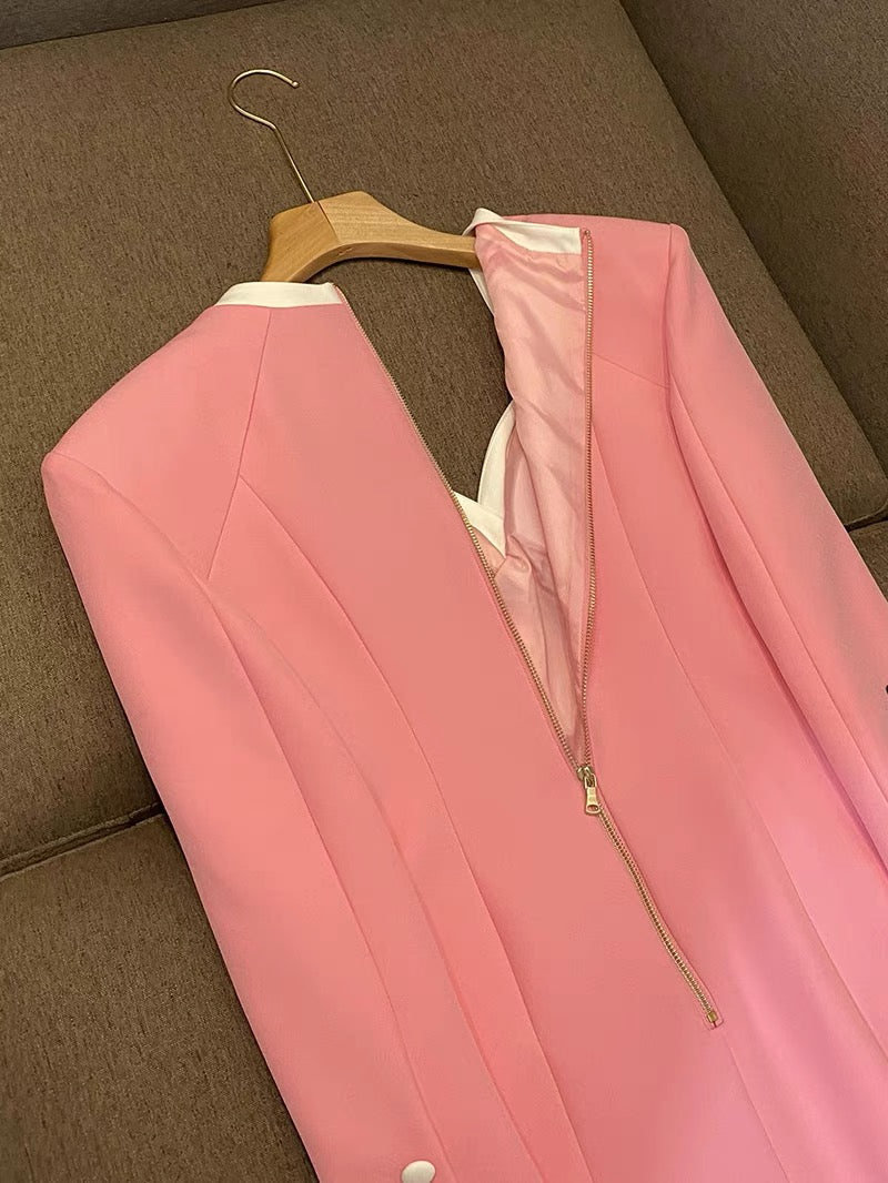 2022 star style personality wide shoulder square collar color matching temperament evening dress bag hip dress 6522 street JF-