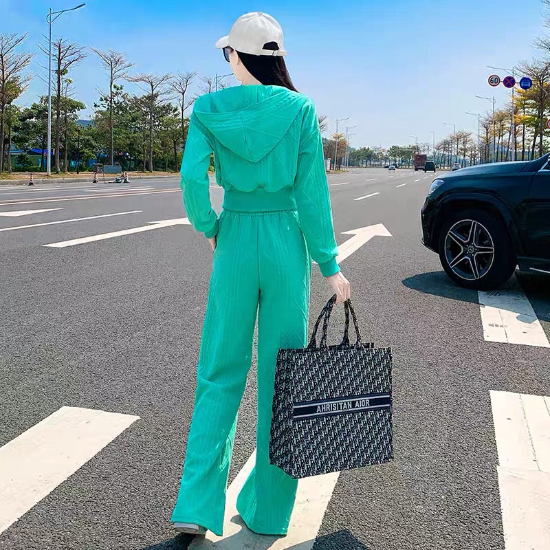 European goods high-end casual sports suit women's autumn 2022 new age-reducing fashion fried street wide-leg pants two-piece tide 1671