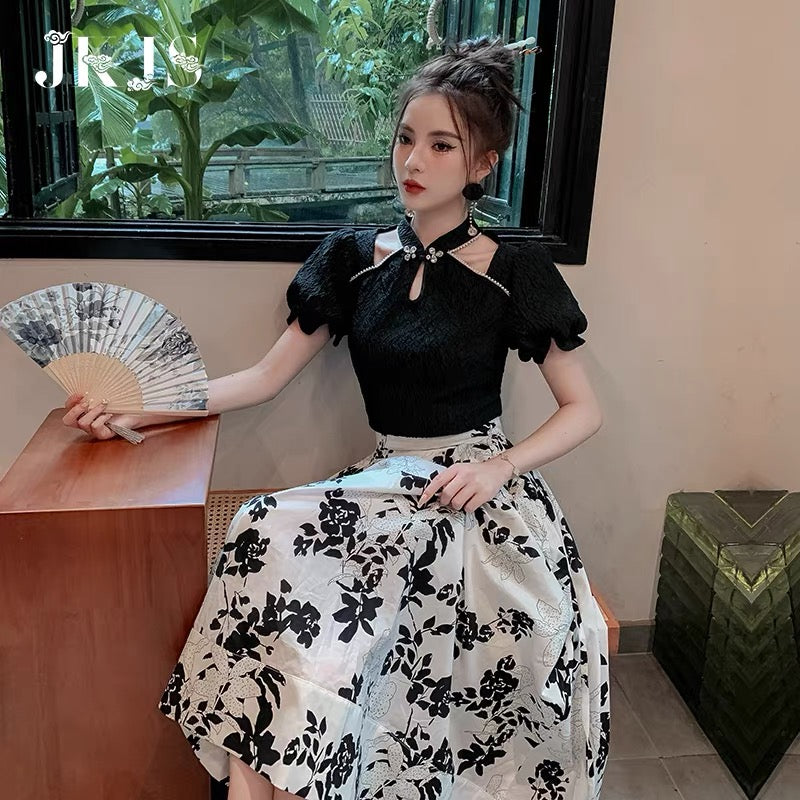 JKJS Tang suit female Chinese style Hanfu female summer short-sleeved T-shirt daily improvement cheongsam Chinese style button top female 1531