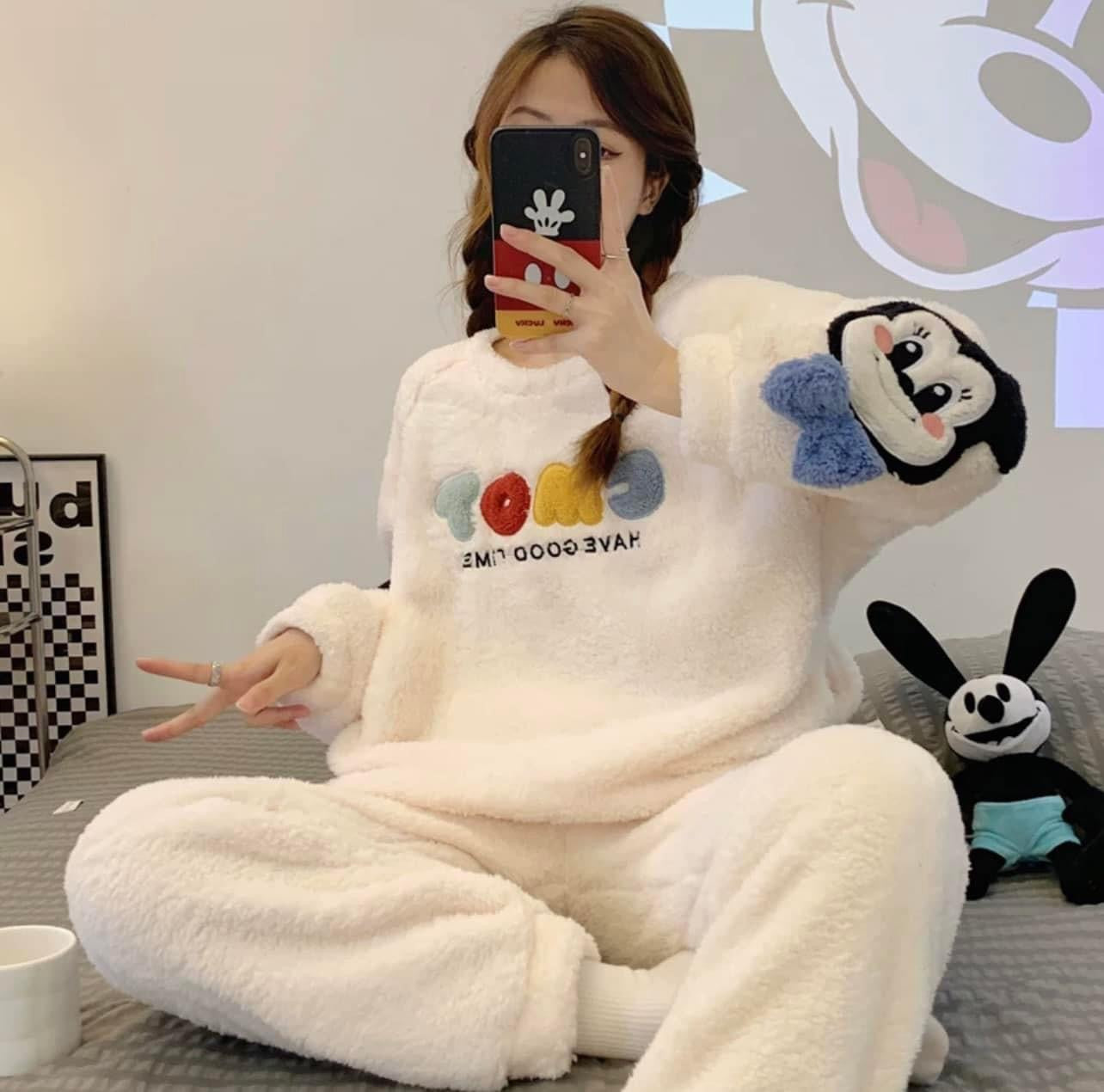 2022 new coral fleece pajamas women's autumn and winter thickened cute cartoon flannel home clothes casual suit winter