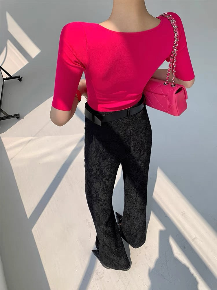 WANGXO black retro jacquard casual pants women's 2022 spring and summer high waist drape thin slit straight pants