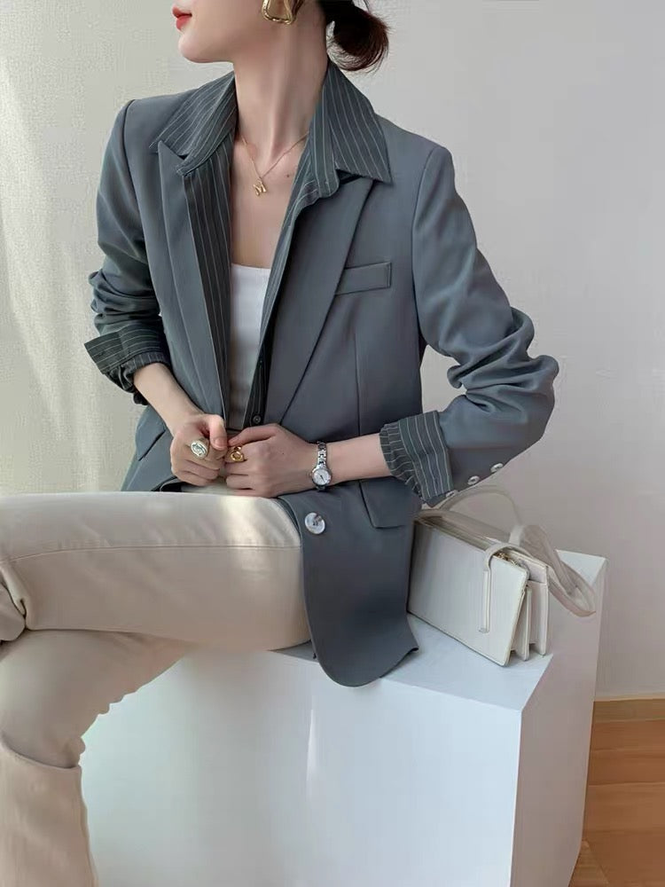 Senior drape gray temperament small suit jacket women's 2021 autumn ne Lee Nhi Boutique Senior drape gray temperament small suit jacket women's 2021 autumn ne Lee Nhi Boutique