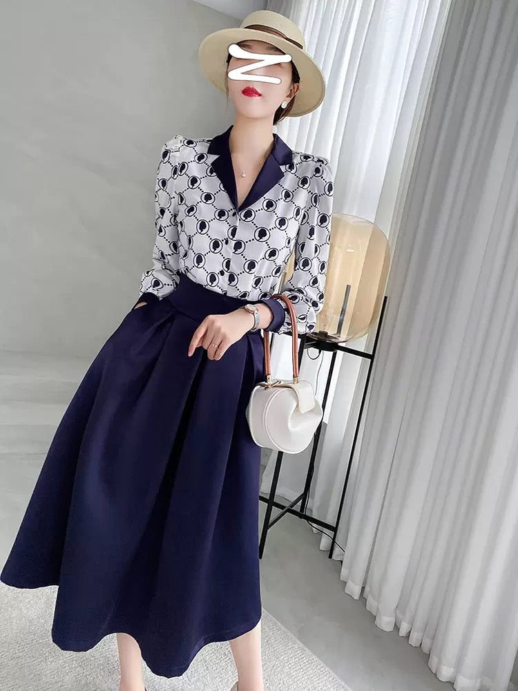Early autumn cold style women's clothing high-end light luxury big-name ladies temperament chic shirt two-piece suit skirt Korean drama 1811