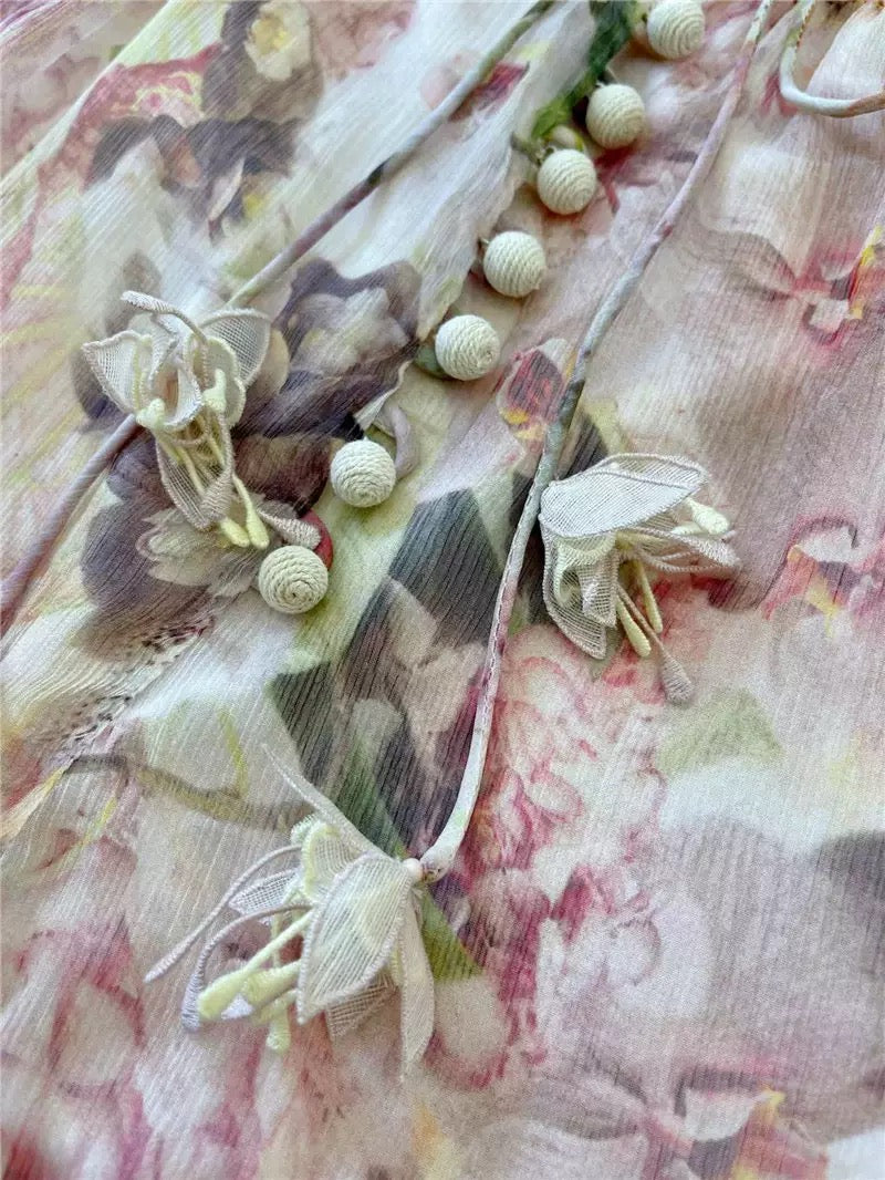 2022 summer new women's jumpsuits Australian niche French custom neckline three-dimensional flower stamen wide-leg shorts