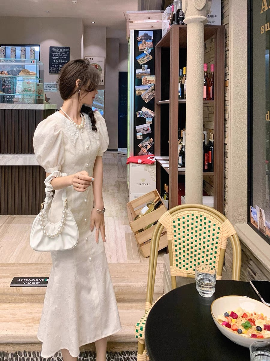 Guoguojia French dress women's summer 2022 new skirt waist and thin temperament puff sleeve fishtail skirt 20