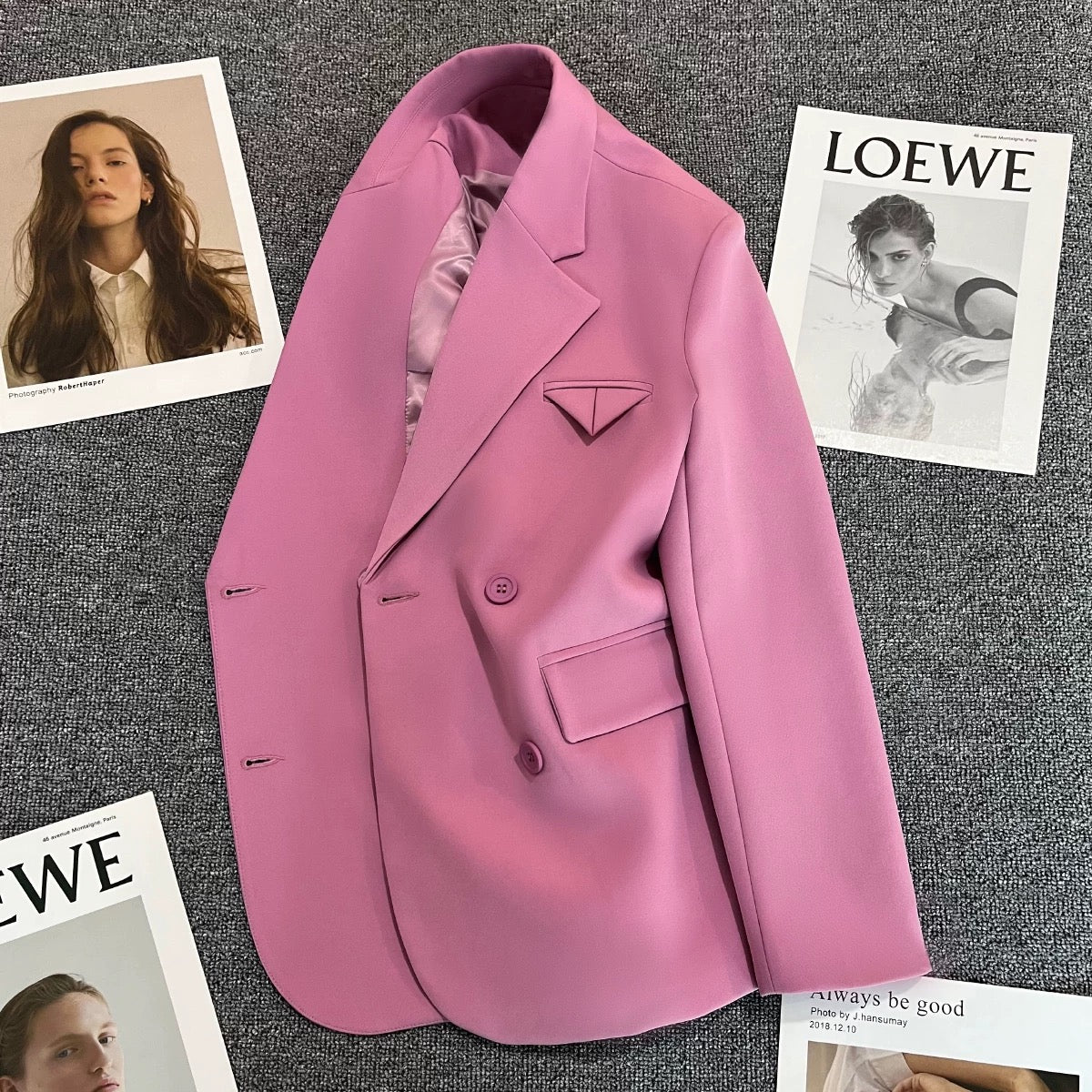 Purple-pink suit jacket women's 2022 spring and autumn new double-breasted design fashionable temperament all-match small suit 1742