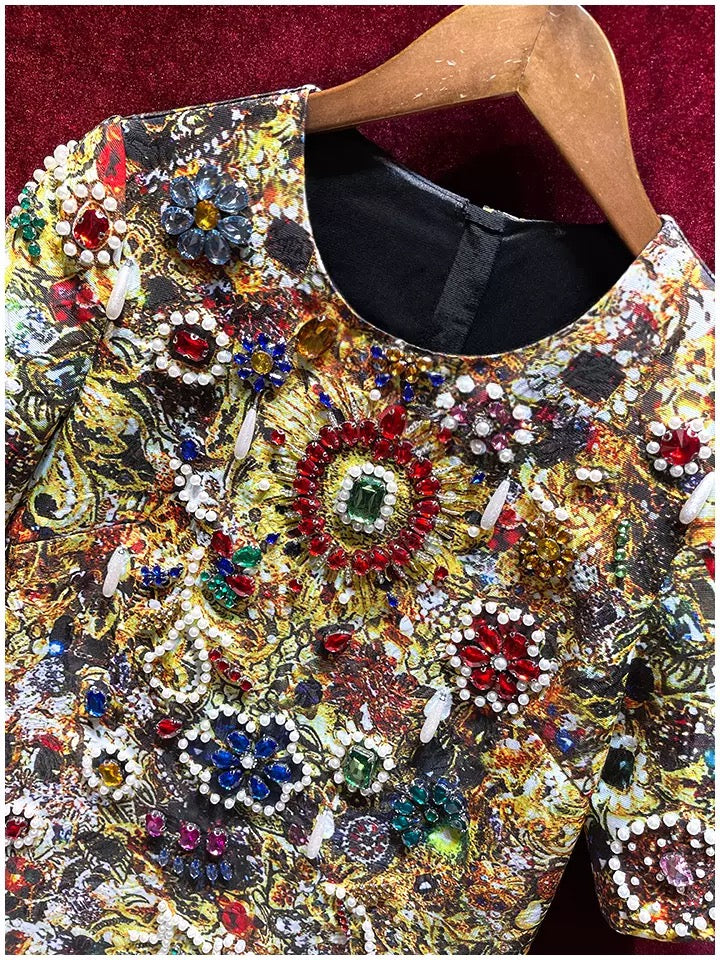 European and American retro Baroque heavy work diamond beaded luxury slimming high-end temperament Western-style high-end dress women