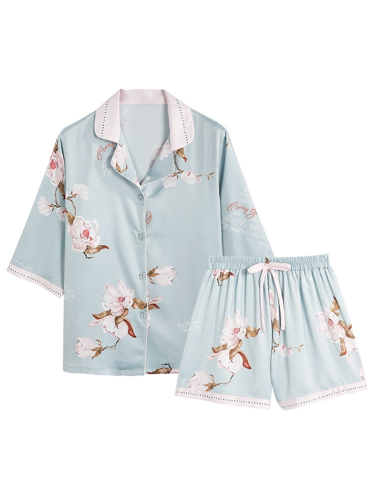 IIZZINI Original 2023 Pajamas Women's Xia Bingsi Thin Section Chinese Style White Magnolia Shorts Homewear Set