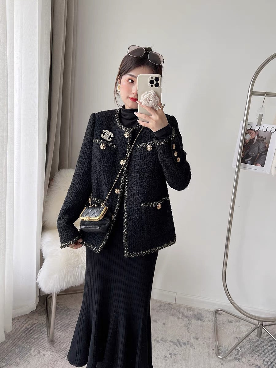 CHICROOM black small fragrance coat women's winter new ladies small thick tweed short top