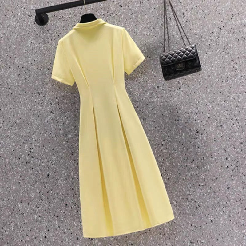 1202plus size women's summer new polo collar dress fashion slim waist temperament A-line dress