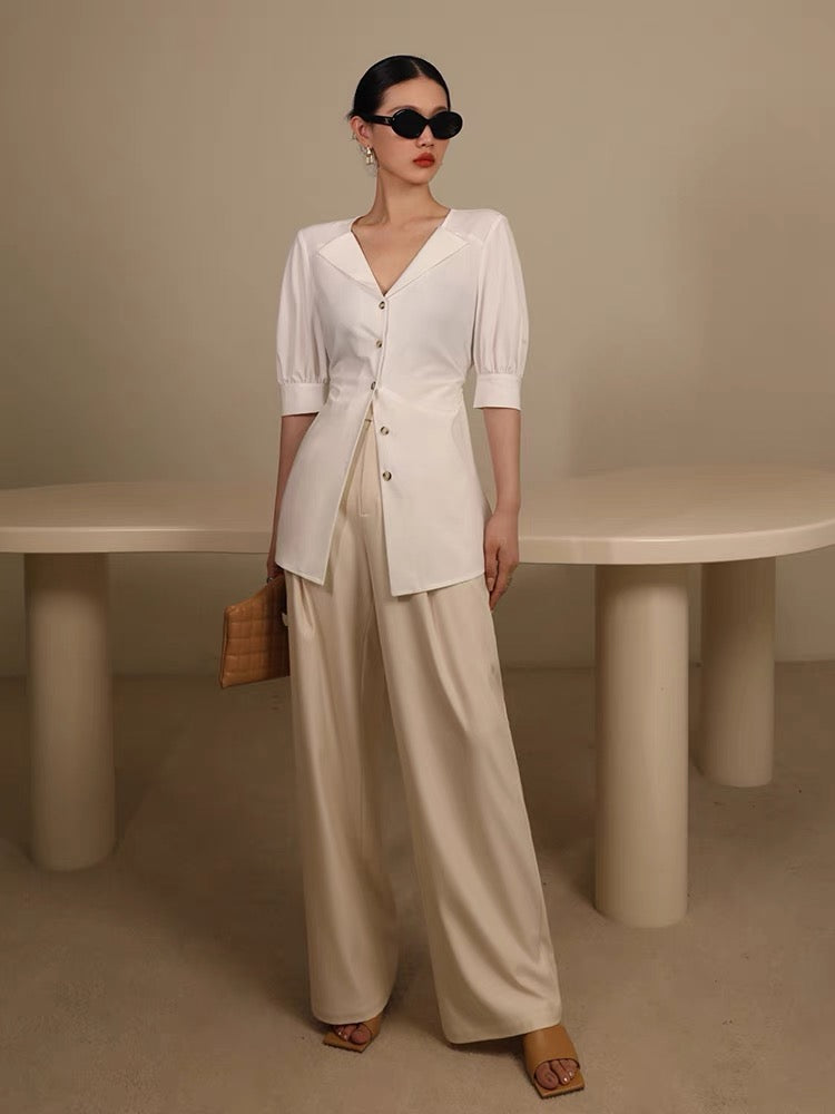 WANGXO high-waisted slim suit casual pants 2022 summer new women's straight-tube loose-fitting wide-leg pants