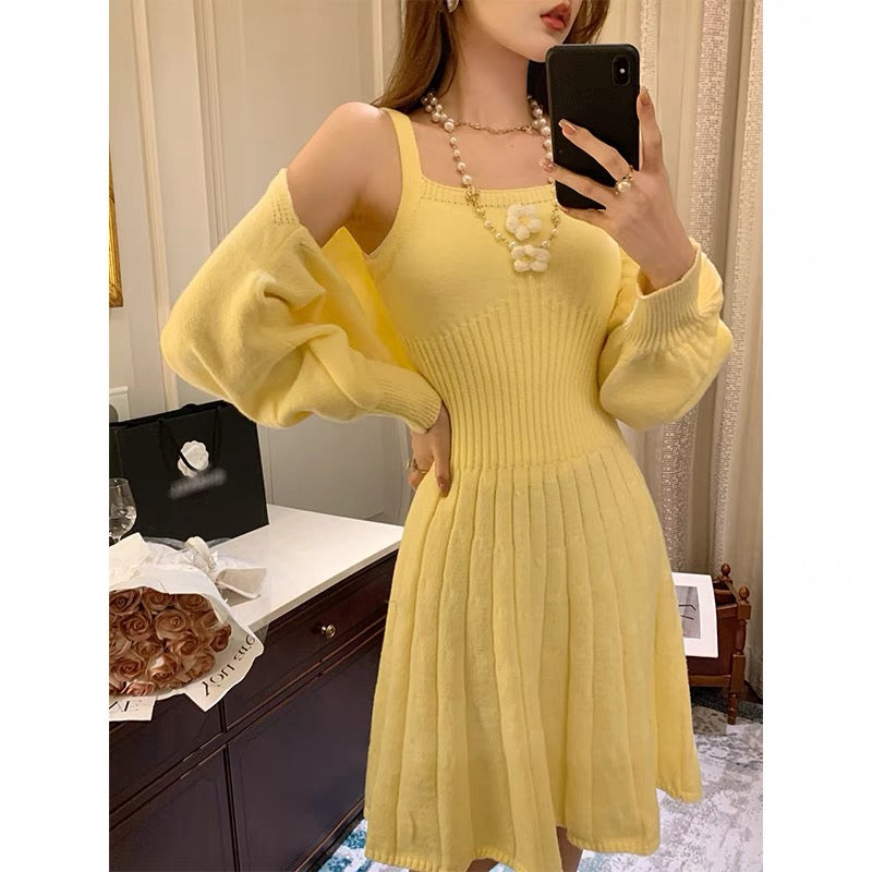 BETTER LS light luxury ladies women's sweet age-reducing sweater suit skirt knitted cardigan suspender skirt two-piece set