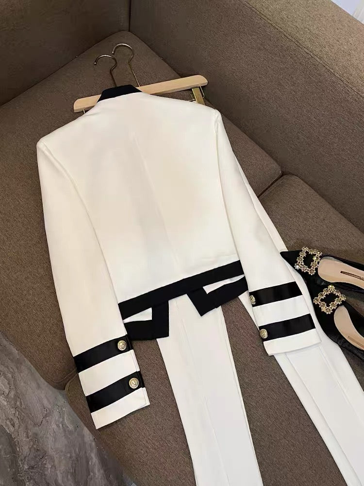 New stitching suit female small high-end court style top casual jacket short suit 6435