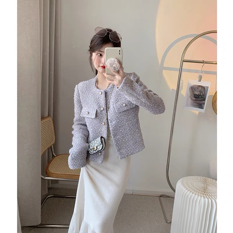 CHICROOM purple small fragrance coat women's short style small man 2022 autumn temperament celebrity style short coat
