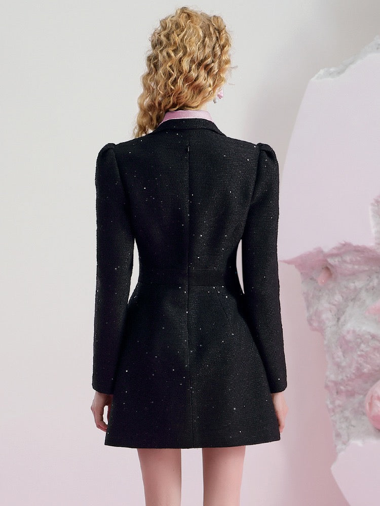 Stubble design sense dress 2022 winter new temperament sense foreign style black waist slimming single-breasted skirt