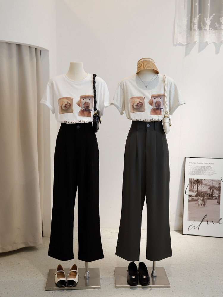 2023 white narrow pants women's spring and autumn mopping advanced drape wide-leg pants loose straight suit pants summer tide