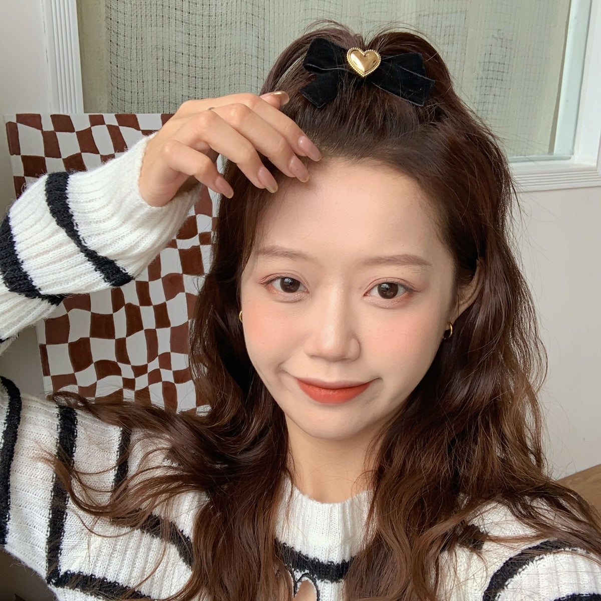 Retro velvet love bow hair rope girly temperament hair ring hair clip sweet bangs side clip Japanese and Korean hair accessories
