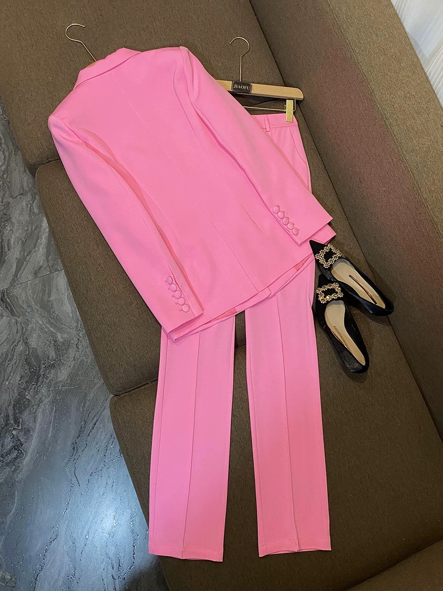 European and American star professional wear fashion one-button cloth button mid-length suit + pencil pants two-piece suit 7074