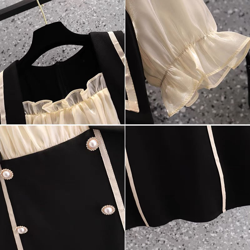 2052 summer new plus size women's clothing fat mm fashion temperament age reduction waist show thin fake two-piece dress