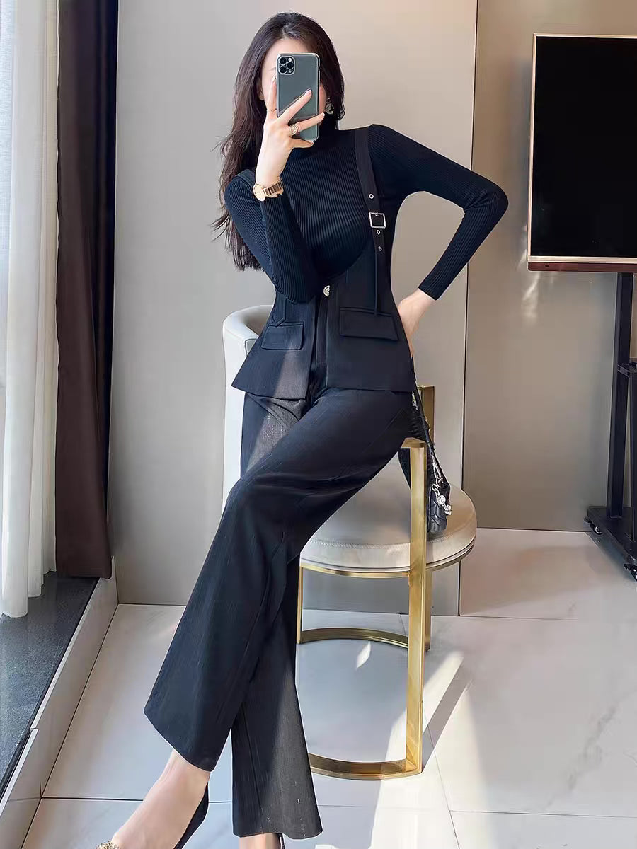2022 new autumn ladies high-end one-piece wide-leg pants temperament jumpsuit chic high-end overalls women 1932