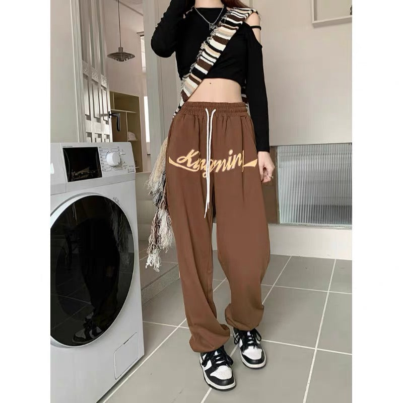 Splicing lace suit pants women's high waist drape thin loose casual pants mopping pants summer straight wide-leg long pants