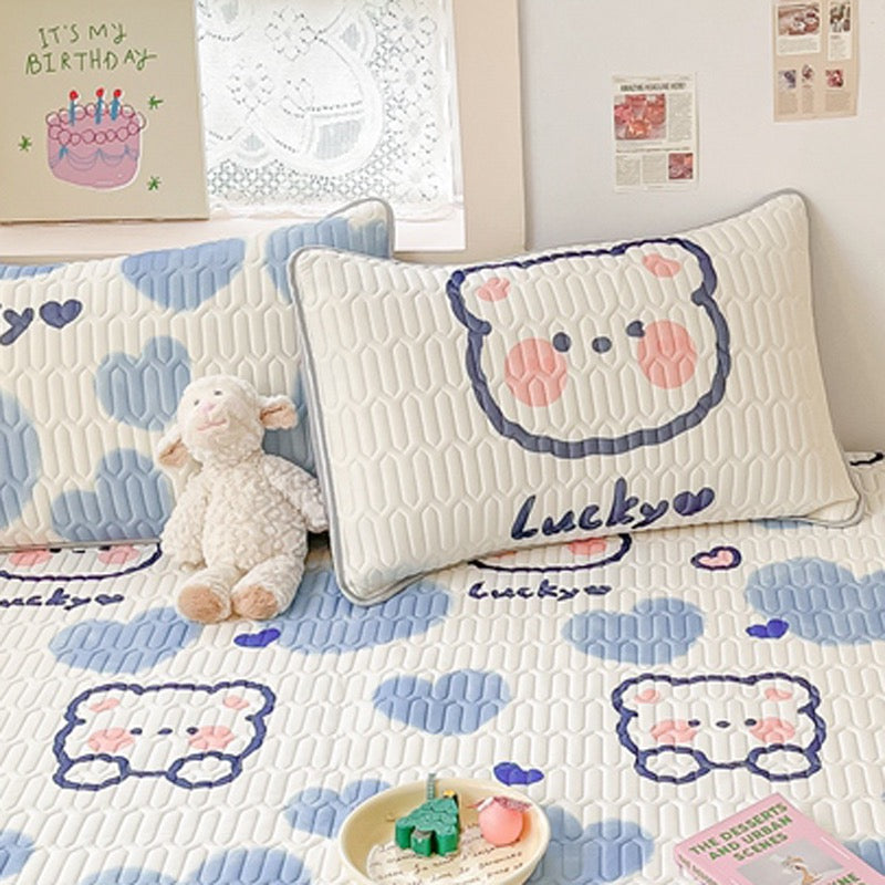 2023 Ice silk latex mat three-piece set bed sheet summer machine washable single student dormitory air-conditioning soft mat