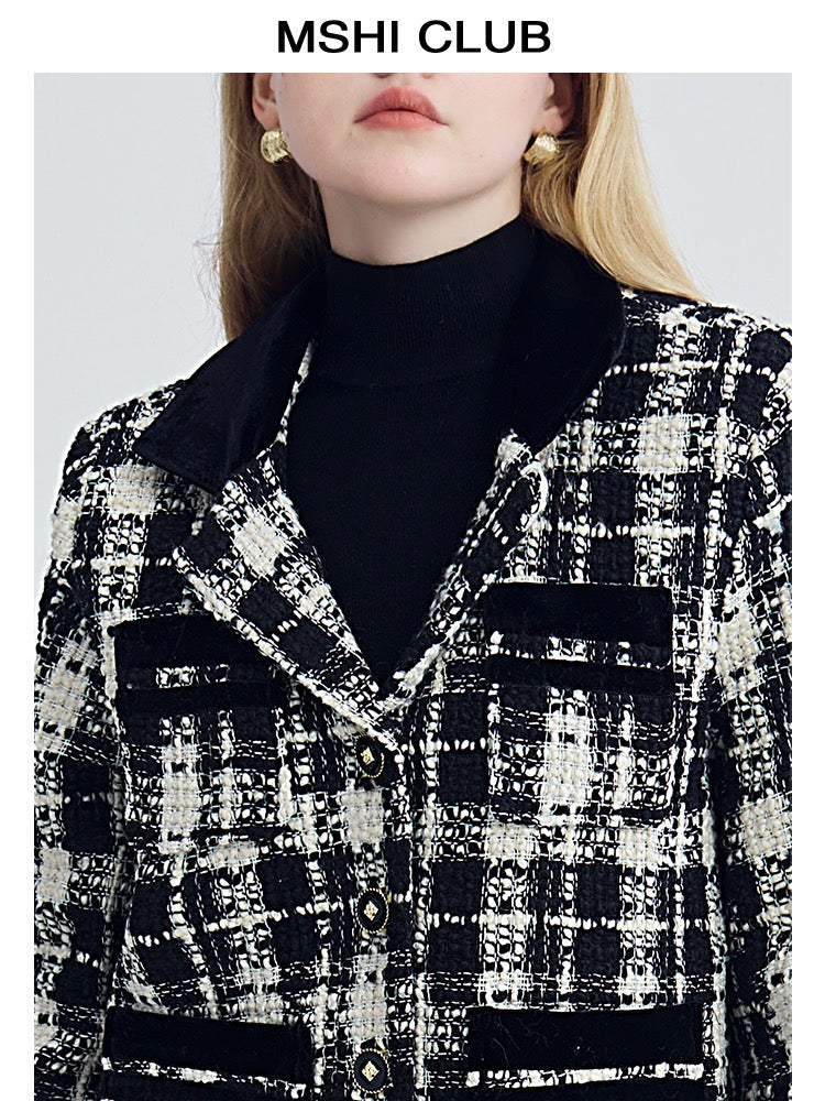 MSHI CLUB French temperament small fragrant wind jacket female 2023 spring retro suit collar plaid jacket tide