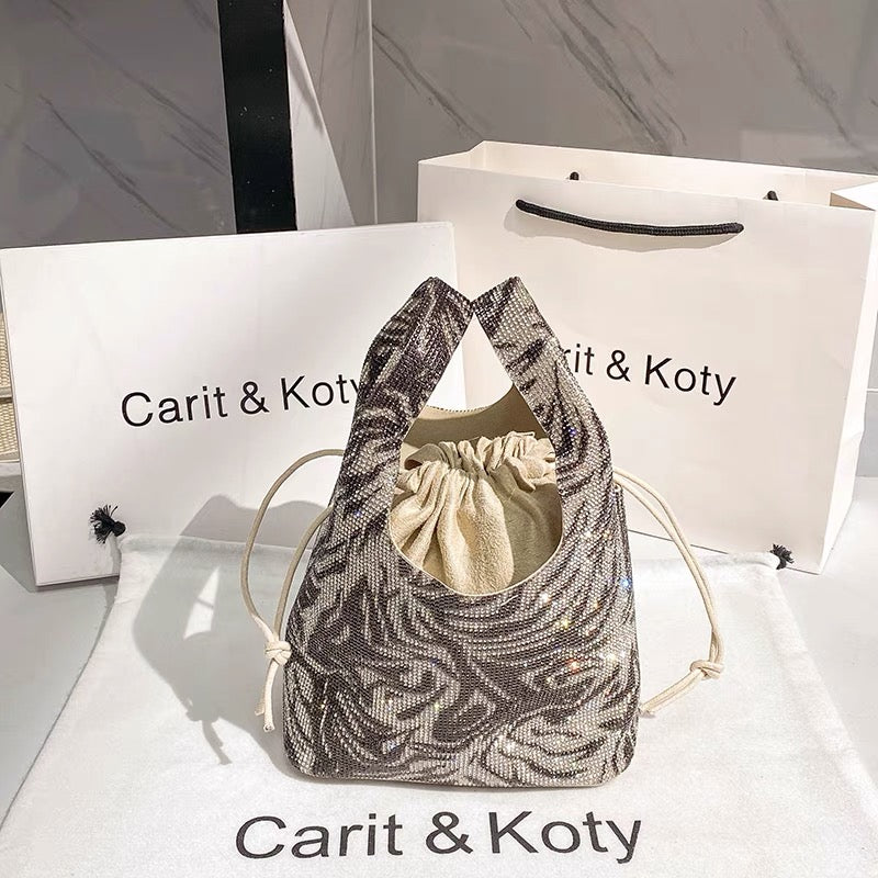 Niche design rhinestone bag female 2021 new trendy original zebra pattern vegetable basket bag with diamond bucket handbag