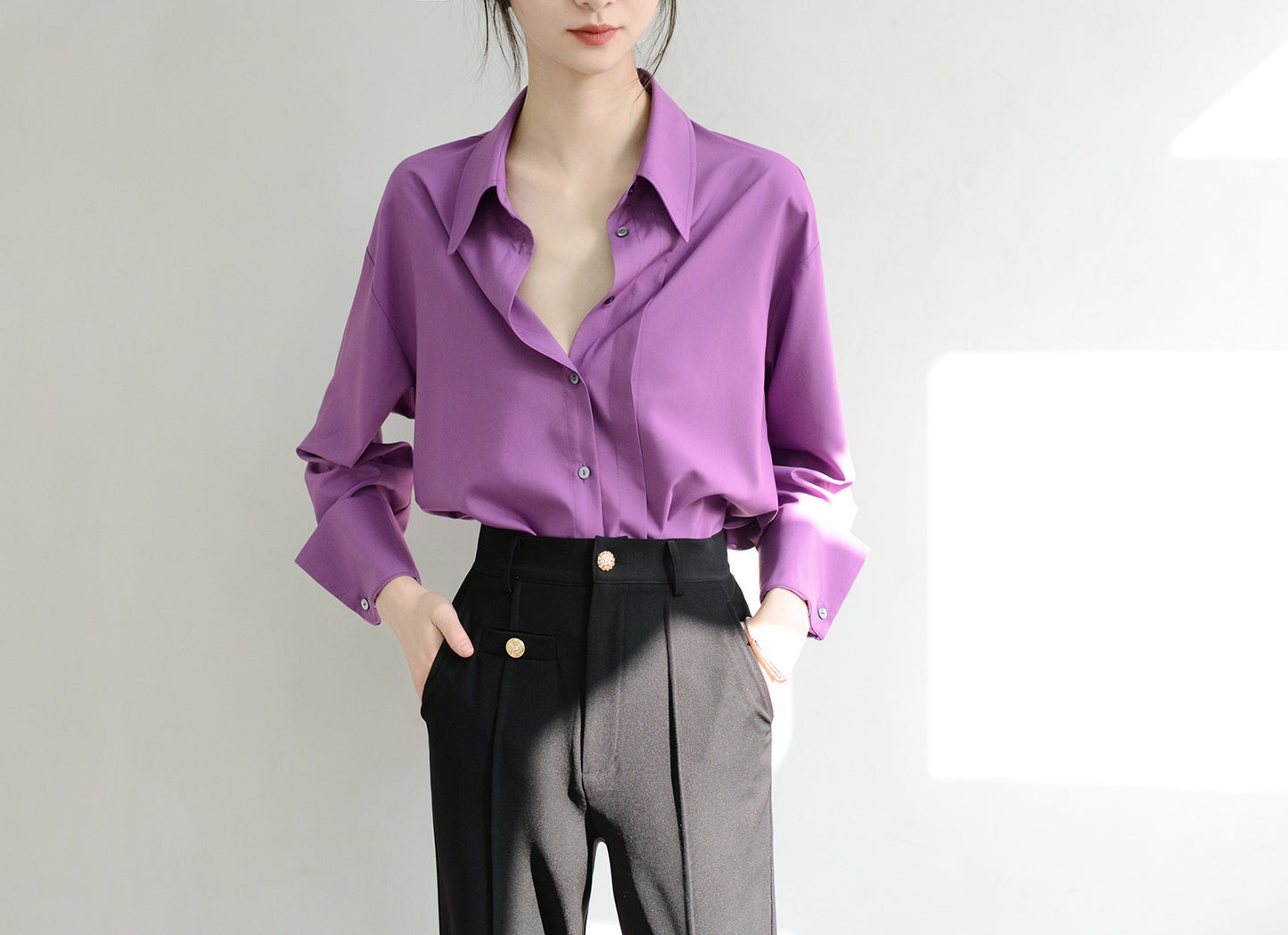 TRR full of quiet beauty to the heart fashion long-sleeved oversize loose purple shirt women's design top