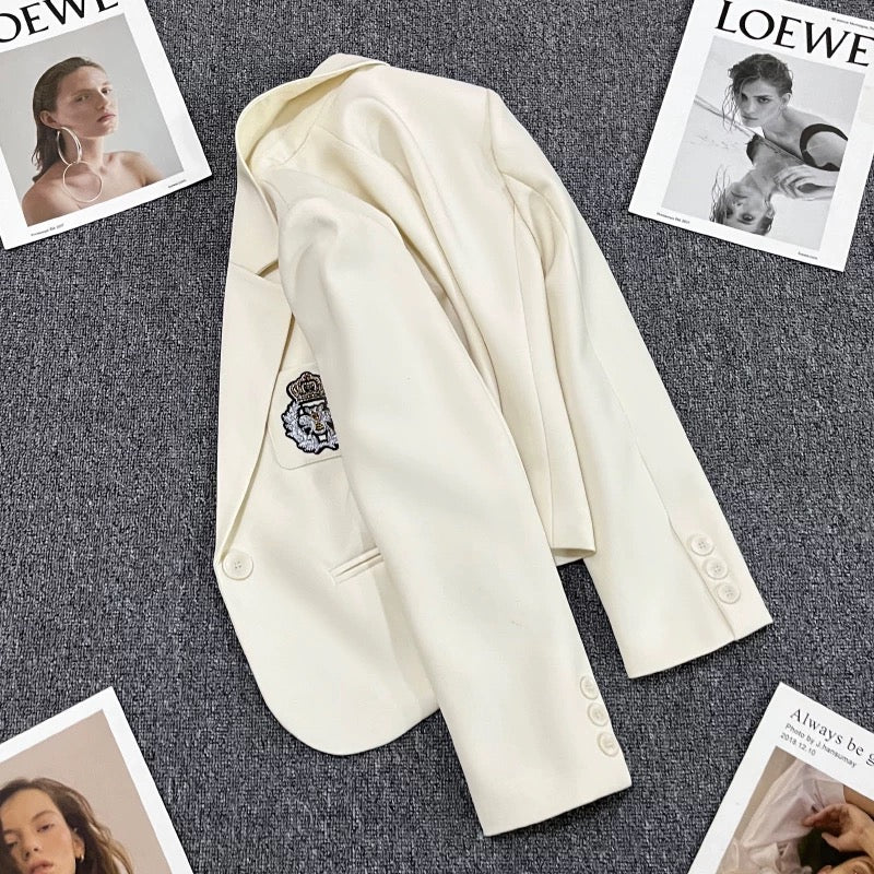 Beige short suit jacket women's autumn 2022 new high-end sense small one button chest standard suit 1776
