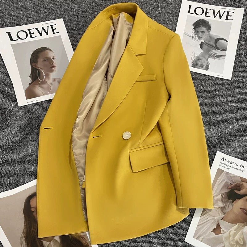 Suit jacket female 2022 new Korean version of the straight tube net red fried street temperament yellow fashion high-end sense of small suit tide 1746