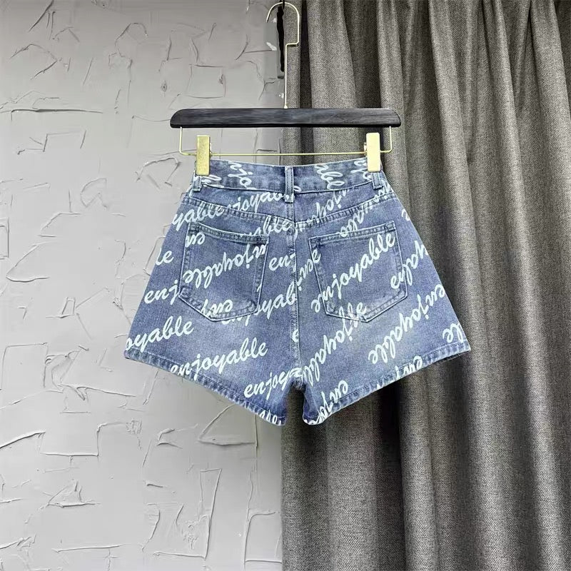 2022 autumn new Korean version of women's clothing design letter printing A-line skirt anti-running denim skirt pants Q132