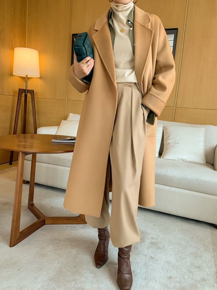 2022 autumn and winter new double-sided cashmere coat women's high-end thick water ripple mid-length woolen woolen coat