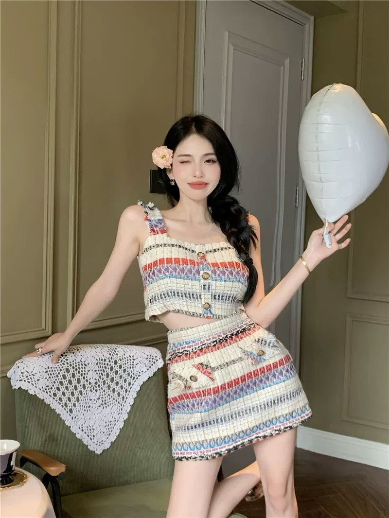 Sweet Spice Girl Striped Camisole Vest Female Summer Pure Desire Wind Knit Sleeveless Short Chic Inside Jacket and Outside Wear