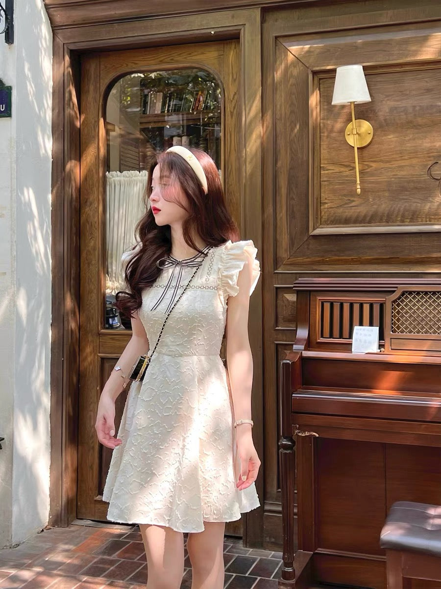 Q Girl's Utopia Girl/Xiaoxiangfeng Feifei Sleeves Umbrella Dress 2022 New French Retro Tea Break