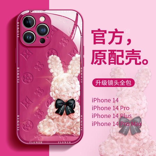 Eternal flower rabbit is suitable for Apple 14 mobile phone case iPhone13/14pro female new all-inclusive anti-fall 13pro glass rabbit year 14promax advanced sense 12 couples 12pro protective cover 11
