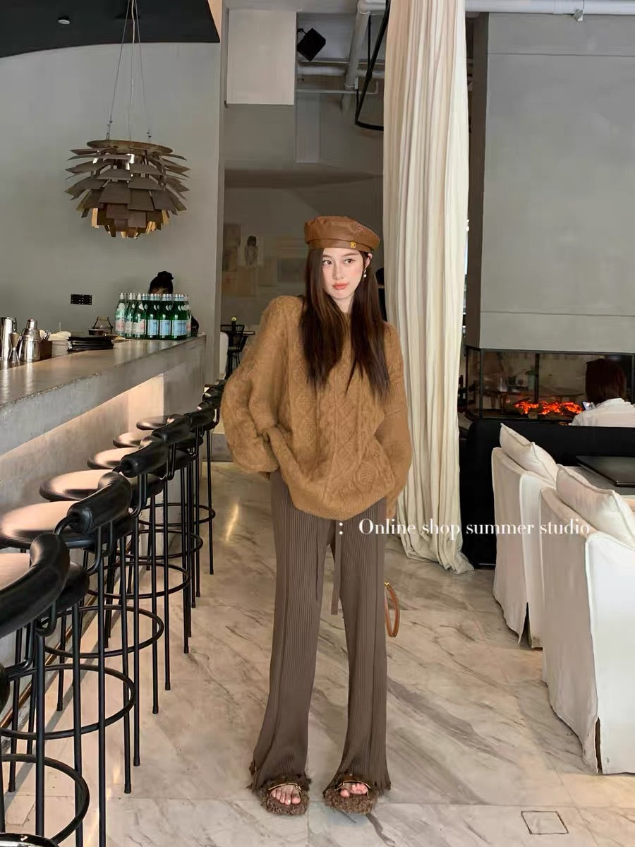 Summer home milk fufu milk series wear early autumn sweater women's autumn and winter soft and waxy retro Japanese loose and lazy style