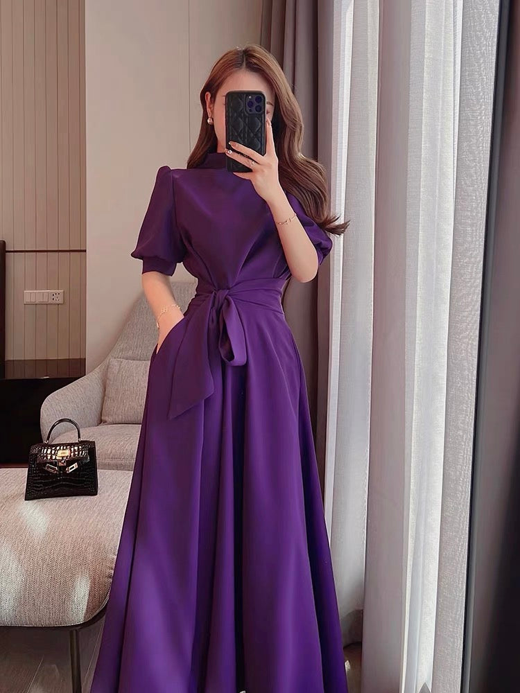Miss Dong high-end custom purple dress long female summer 2022 new French high-end temperament a-line skirt