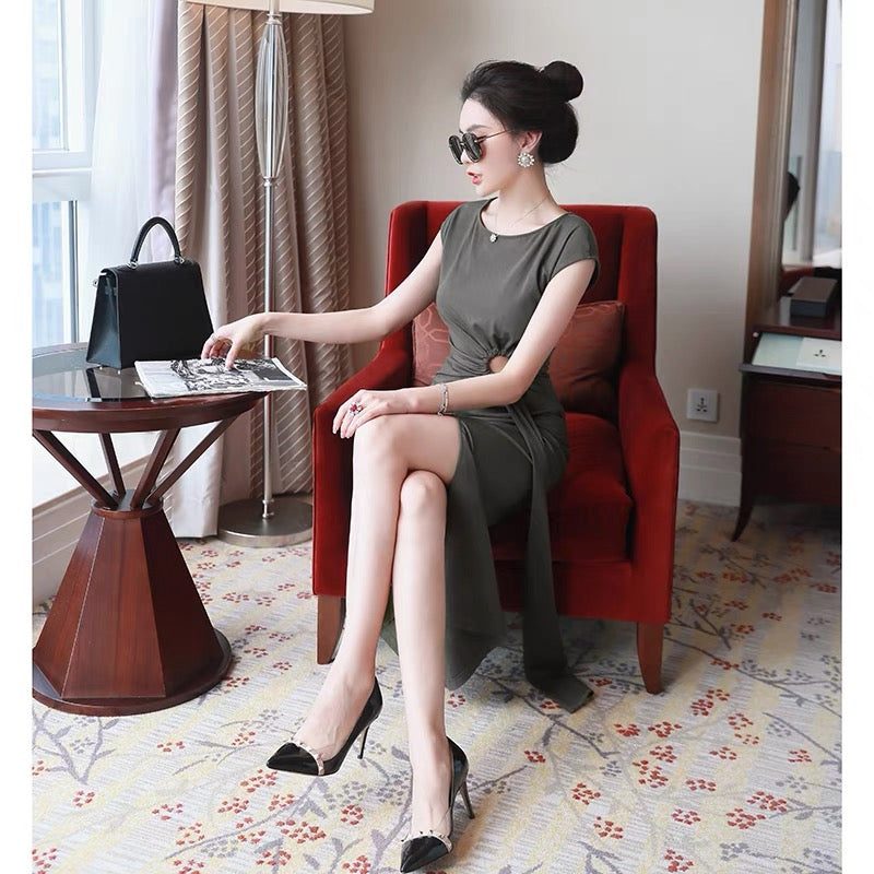 Celebrity temperament basic dress summer female 2022 new niche design sexy waist slim skirt trendy
