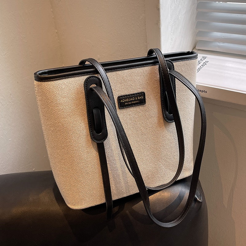 Large-capacity bag women's bag 2023 new high-end canvas shoulder bag portable bucket cloth bag commuting tote bag