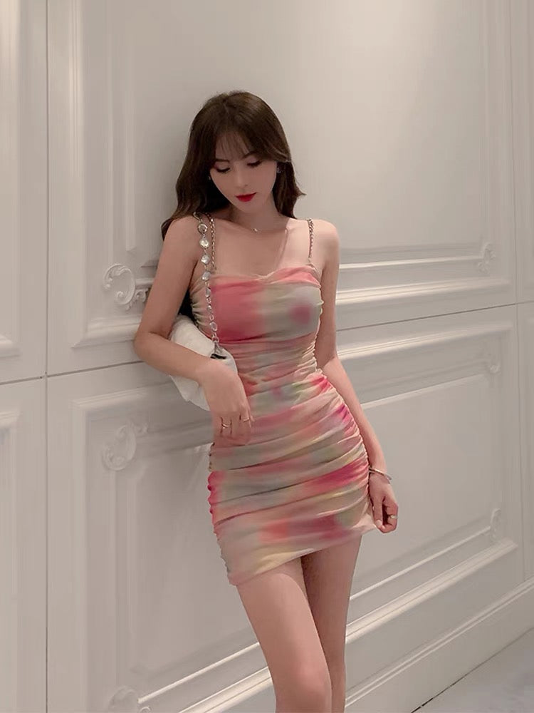 European station can be salty and sweet color suspender dress 2022 new summer temperament slim bag hip small skirt
