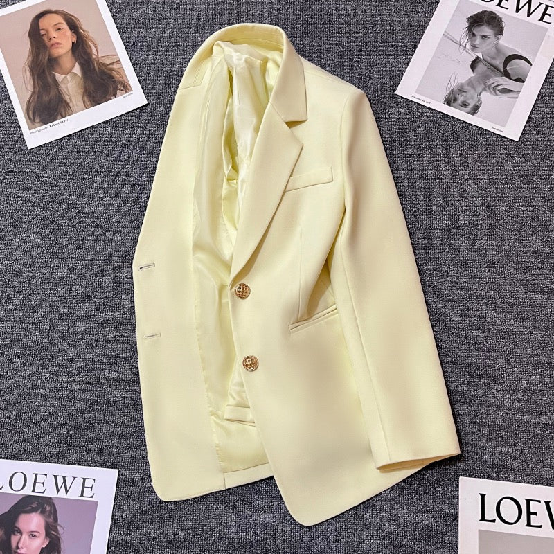 Spring 2023 New Creamy Yellow Versatile Suit Jacket Women's High-Level Casual Temperament Simple Western Style Suit