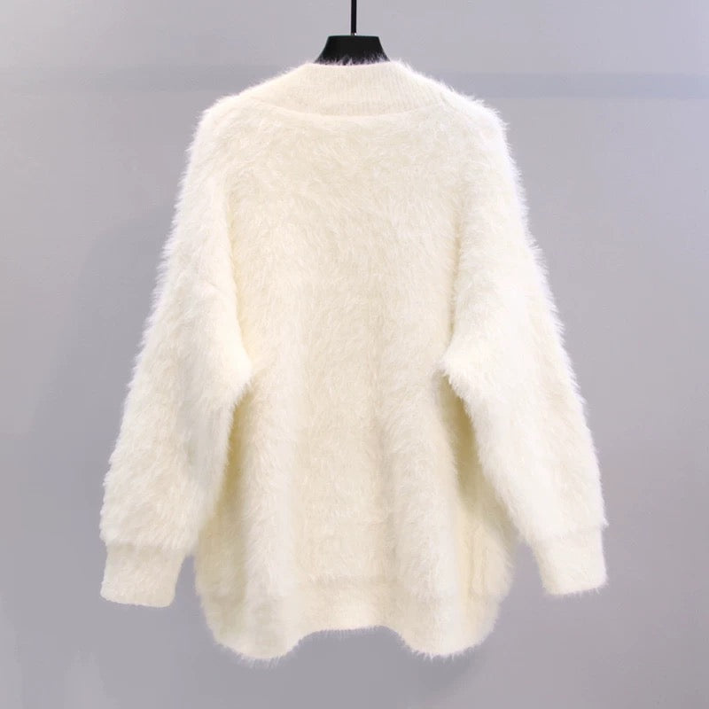 Small fresh imitation mink fleece sweater coat women's autumn and winter 2022 new loose mid-length age-reducing knitted cardigan