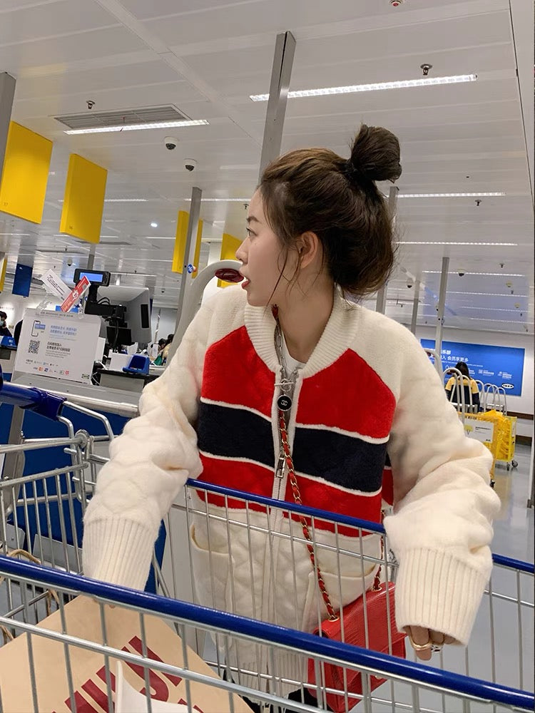Zeng Xiaoxian women's autumn sweater coat women's cardigan Korean style lazy style design niche casual baseball clothing trend
